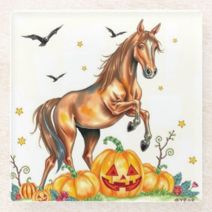 Brown Horse Halloween Glass Coaster