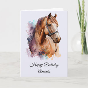 Brown Horse Head Portrait in Watercolor Birthday Card