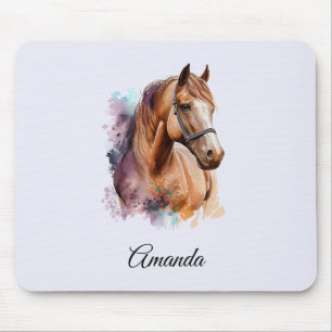 Brown Horse Head Portrait in Watercolor Mouse Pad