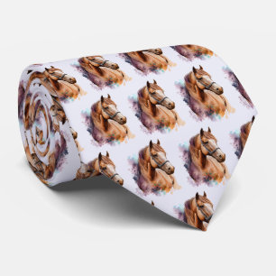 Brown Horse Head Portrait in Watercolor Pattern Tie