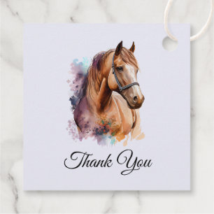 Brown Horse Head Portrait in Watercolor Thank You Favour Tags