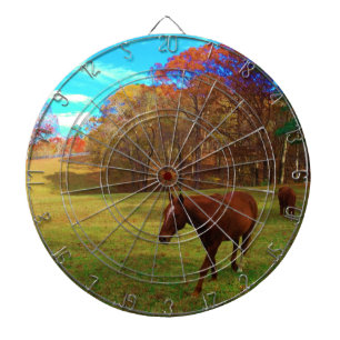 Brown Horse in a Rainbow coloured field Dartboard