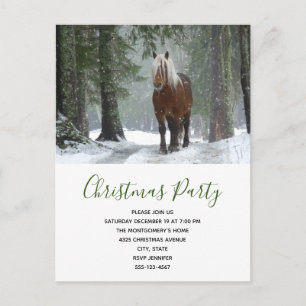Brown Horse in a Winter Forest Christmas Party Invitation Postcard