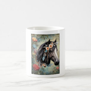 Brown horse in flowers. Coffee Mug