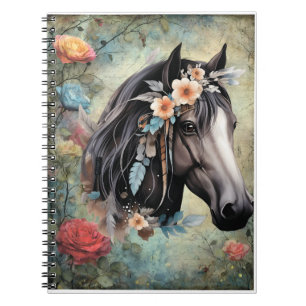 Brown horse in flowers. Notebook