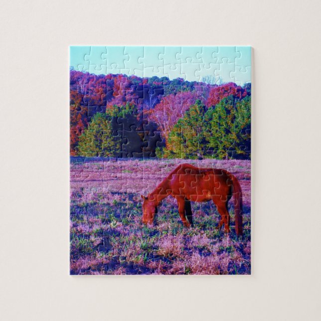 Brown horse in Purple Grass Jigsaw Puzzle (Vertical)