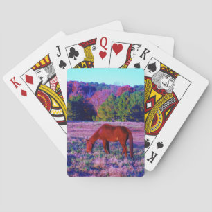 Brown horse in Purple Grass Playing Cards