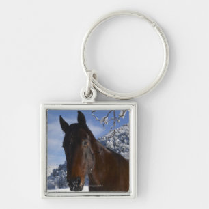 Brown horse in winter key ring