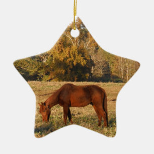 Brown horse in yellow tree field ceramic tree decoration