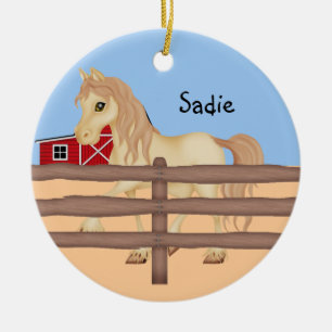 Brown Horse on Farm Ceramic Ornament