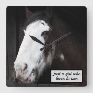 Brown Horse on Farm Just a Girl Who Loves Horses Square Wall Clock