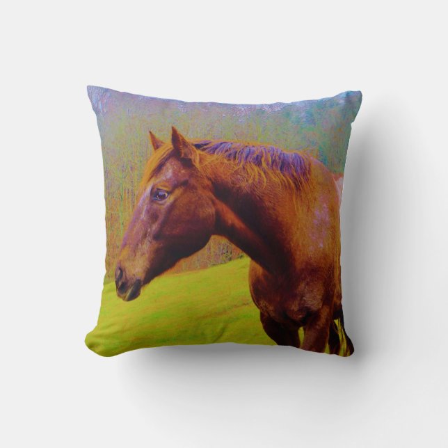 Brown Horse, Purple Trees Cushion (Front)