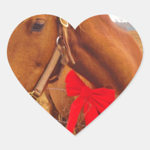 Brown Horse Red Bow Heart Sticker