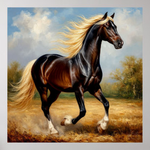 Brown Horse Running in a Picturesque Sunset Poster