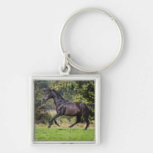 brown horse running on meadow key ring (Front)