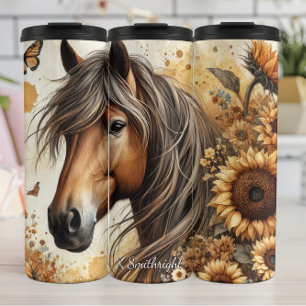 Brown Horse Sunflower Butterfly Serenity Thermal Tumbler