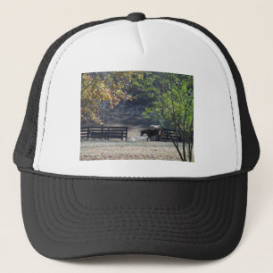 Brown Horse walking through Fence Trucker Hat