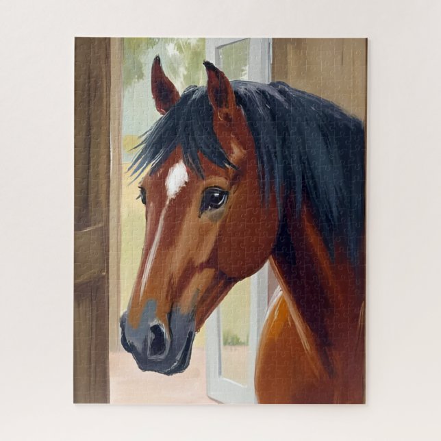 Brown Horse Watercolor Animal Country Barn Jigsaw Puzzle (Vertical)