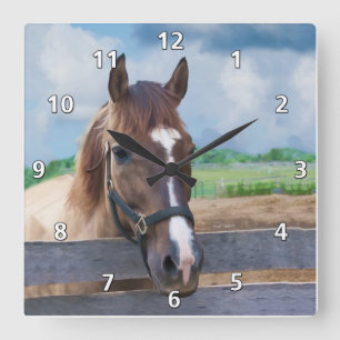 Brown Horse with Halter Square Wall Clock