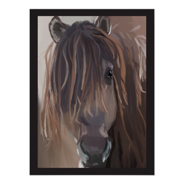 Brown Horse With Messy Hair Painting Poster (Front)