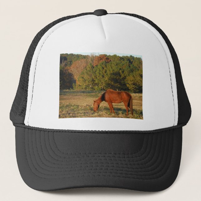 Brown Horse with Pine Trees Trucker Hat (Front)
