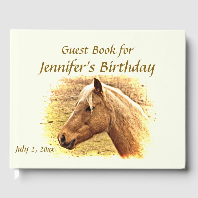 Brown Horse Yellow Sun Birthday Party Guest Book (Front)
