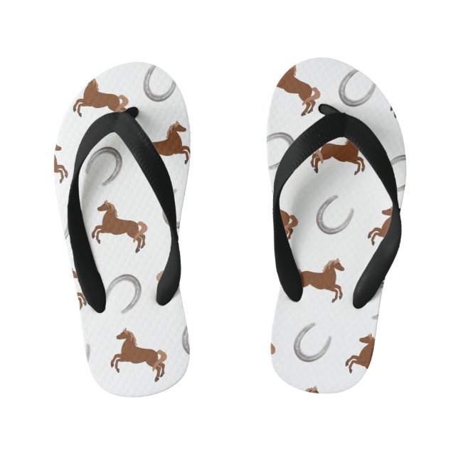 Brown Horses and Grey Horseshoe Kids Design Kid's Thongs (Footbed)