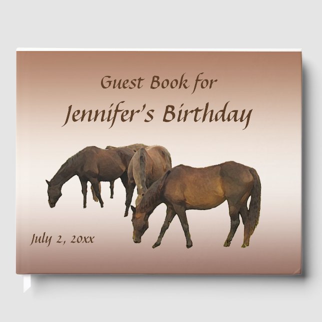 Brown Horses Animal Birthday Party Guest Book (Front)