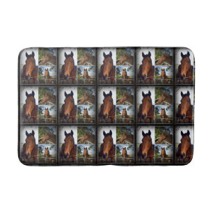 Brown Horses In A Photo Collage, Memory Foam, Bath Mat