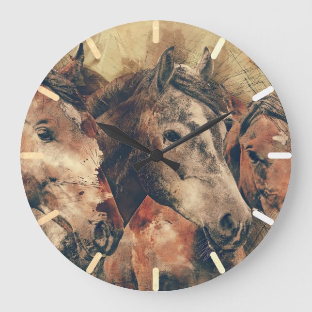 Brown Horses Large Clock (Front)