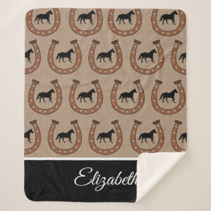 Brown Horseshoes and Black Horses Fleece Blanket
