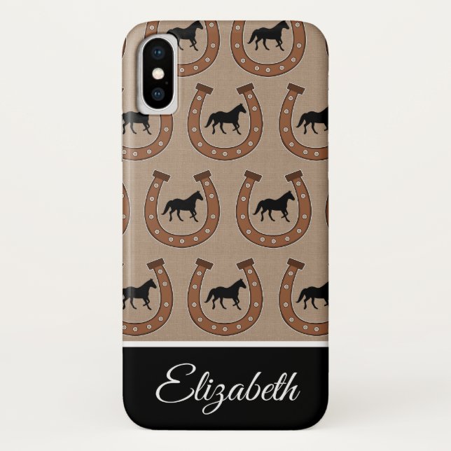Brown Horseshoes and Black Horses | Personalised Case-Mate iPhone Case (Back)