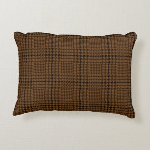 Brown Houndstooth Glen Check Pattern Decorative Cushion