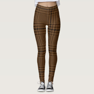 Brown Houndstooth Glen Check Pattern Leggings