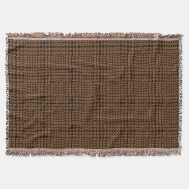 Brown Houndstooth Glen Check Pattern Throw Blanket (Front)