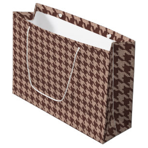 Brown Houndstooth Preppy Classic Pattern Large Gift Bag