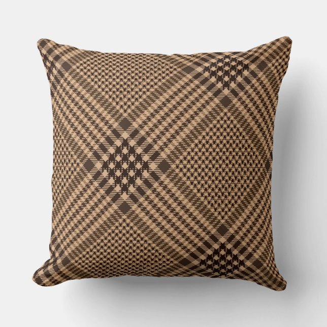 Brown Houndstooth Scottish Check Plaid Pattern Cushion (Front)