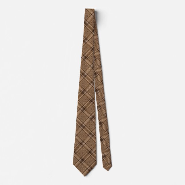 Brown Houndstooth Scottish Check Plaid Pattern Tie (Front)