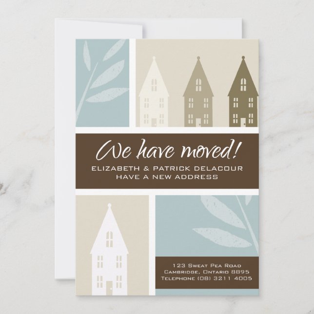 Brown Houses Silhouette Moving Announcement (Front)
