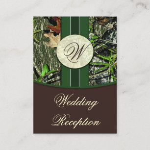 Brown & Hunter Green Camo Wedding Reception Cards