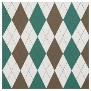 Brown   Hunter Green   White Argyle Pattern Fabric