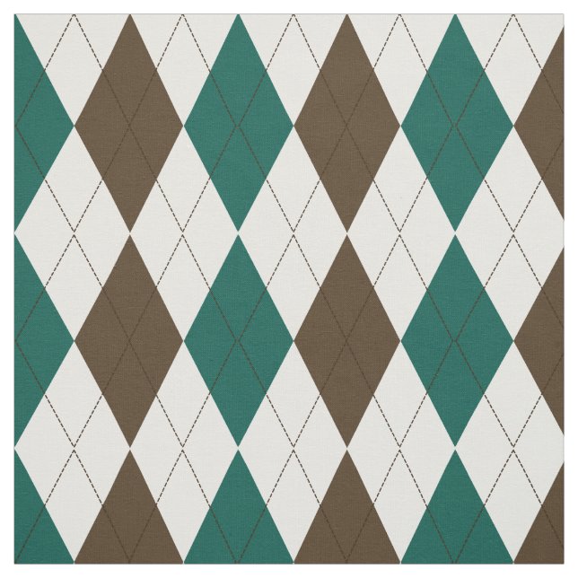 Brown | Hunter Green | White Argyle Pattern Fabric (Swatch)