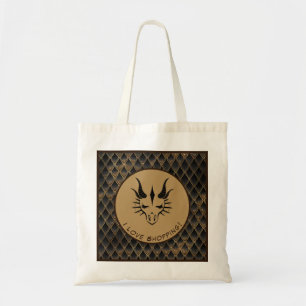 Brown I Love Shopping Dragon Head & Scales Tote Bag