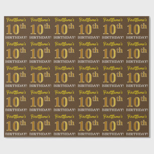 Brown, Imitation Gold Look "10th BIRTHDAY" Wrapping Paper