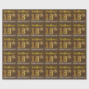 Brown, Imitation Gold Look "18th BIRTHDAY" Wrapping Paper