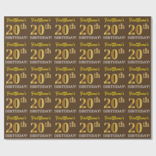 Brown, Imitation Gold Look "20th BIRTHDAY" Wrapping Paper