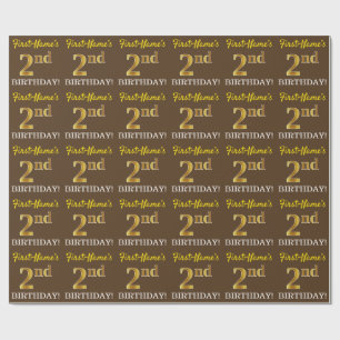 Brown, Imitation Gold Look "2nd BIRTHDAY" Wrapping Paper