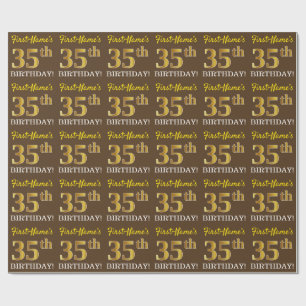 Brown, Imitation Gold Look "35th BIRTHDAY" Wrapping Paper