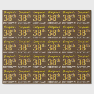 Brown, Imitation Gold Look "38th BIRTHDAY" Wrapping Paper