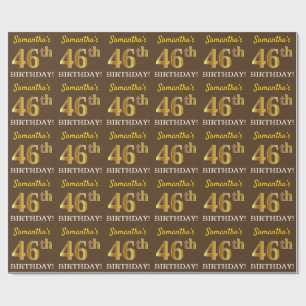 Brown, Imitation Gold Look "46th BIRTHDAY" Wrapping Paper